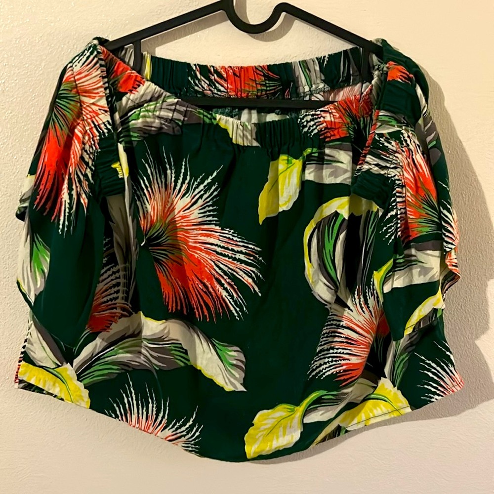 SoSo Vibrant Multi Color Floral Linen/Viscose Off-Shoulder Top Boho Cropped